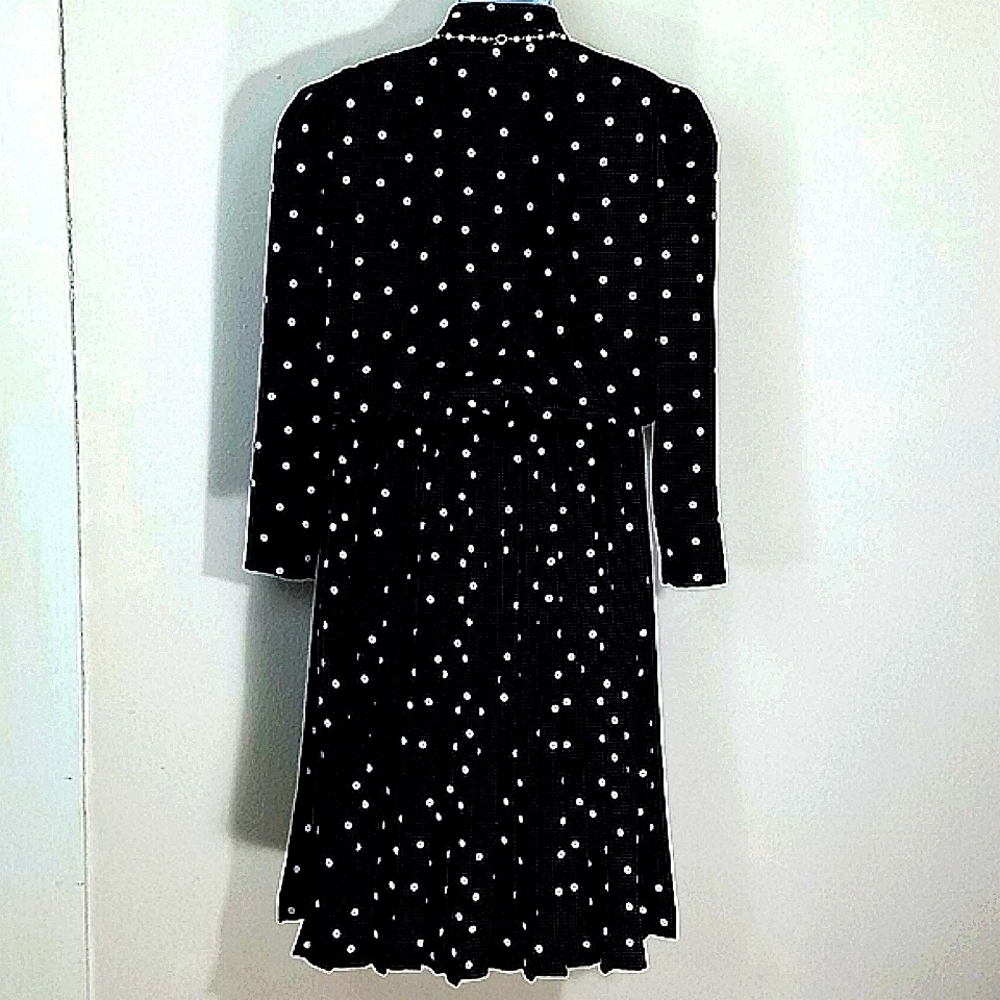 Dress long sleeve houndstooth polka dot maxi Size 10 black brown white print - Picture 7 of 13
